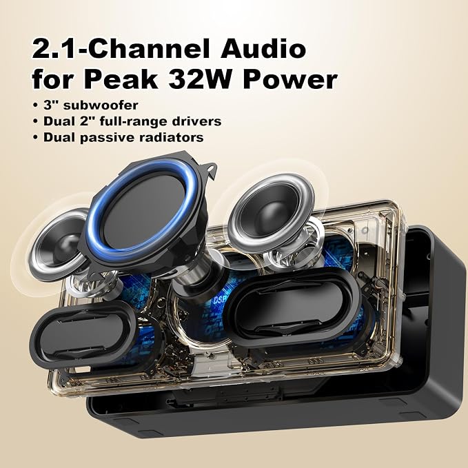 DOSS SoundBox XL 32W Bluetooth Speaker for House 丨 2.1 Channel with Subwoofer, TWS Wireless Pairing,Daul DSP, Room-Filling Sound Support AUX,TF Speaker for Home - Gold