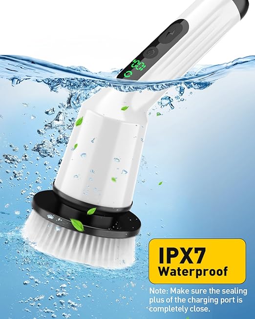 Shower Scrubber with Long Handle, Shower Cleaner Brush with 8 Floor Machine Pads, Cordless Electric Spin Scrubber for Cleaning with 2 Speed, Cleaning Supplies for Bathroom Bathtub Kitchen Floor Tile