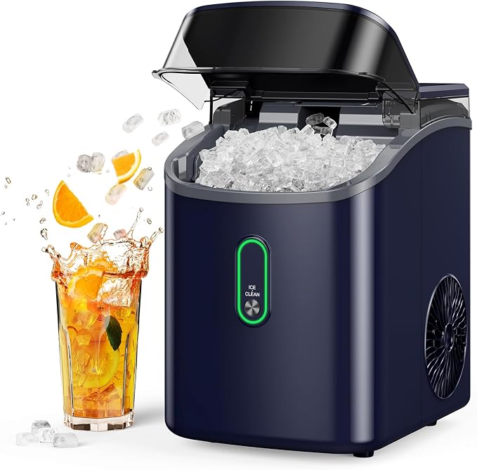 Nugget Ice Maker Countertop, Pebble Ice Maker with Crushed Ice, One-Click Operation Ice Machine with Self-Cleaning, 33lbs/24H for Home, Kitchen, Office, Blue