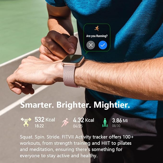 FITVII Health & Fitness Tracker (Answer/Make Calls), Smart Watch with 24/7 Heart Rate and Blood Pressure, Sleep Tracking, Blood Oxygen Monitor, 120+ Sport Modes Activity Tracker for Women Men