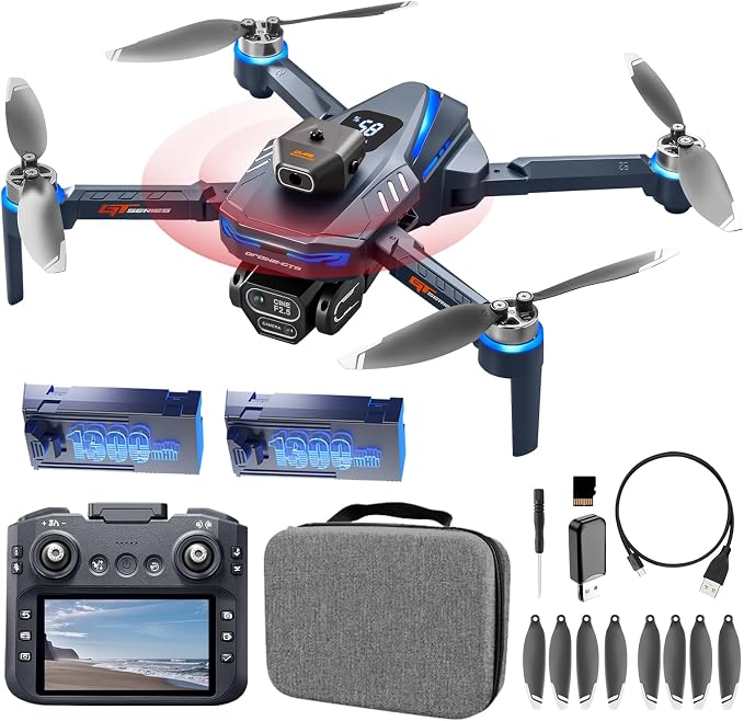 AXNEN Mini Drones with HD Camera for Adults,RC Drone with Screen On Remote Controller for Beginners and Teens,Brushless Motors,2 Batteries,Carrying Case,Foldable Quadcopter for Auto Return,Follow Me,Waypoints
