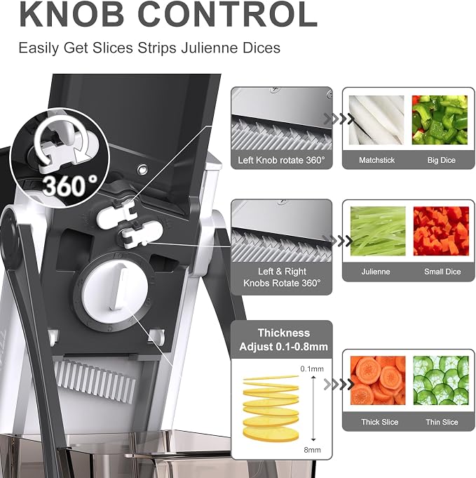 Jonscook All-in-1 Update Safe Mandoline Slicer for Kitchen, Food Chopper with Container, Thickness Adjustable Vegetable Chopper, Potato French Fry Cutter Tomato Apple Slicer Onion (BlackKnight)