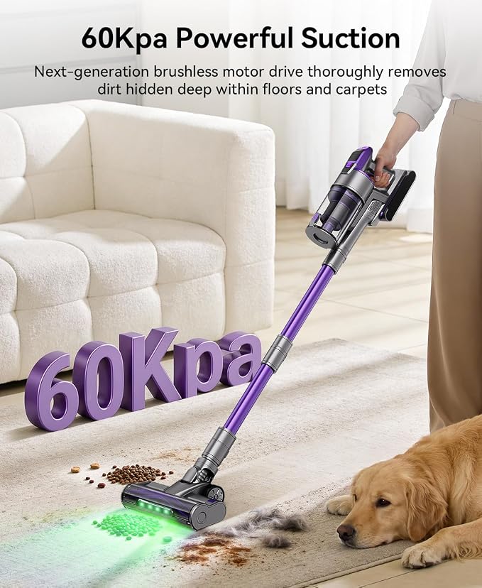 Cordless Vacuum Cleaner 60,000Pa,70 Min 150,000PRM Vacuum Cleaner, 18-Layer Filtration Vacuum, Self-Standing Vacuum Cleaners for Home with 1600ml Cup for Pet Hair Carpet Hardwood Floor Car X18