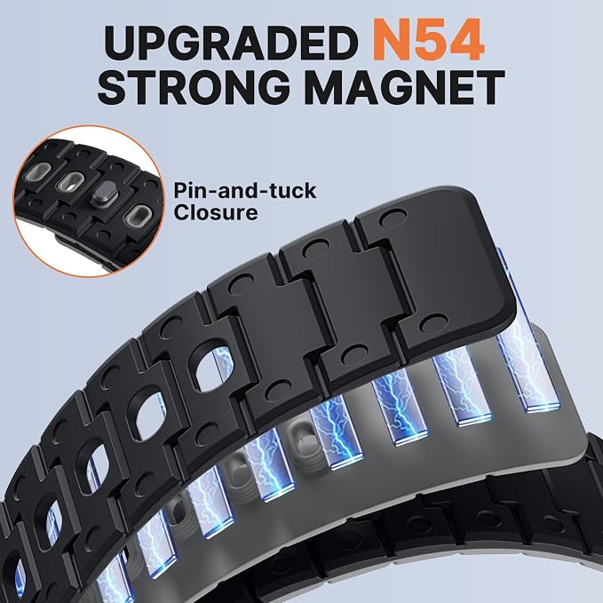 Bandletic Silicone Magnetic Band Compatible with Samsung Galaxy Watch 8 40mm 44mm / 8 Classic 46mm 2025, No Gap Soft Sport Wristbands Breathable Replacement Strap for Men Women, Black/Gray