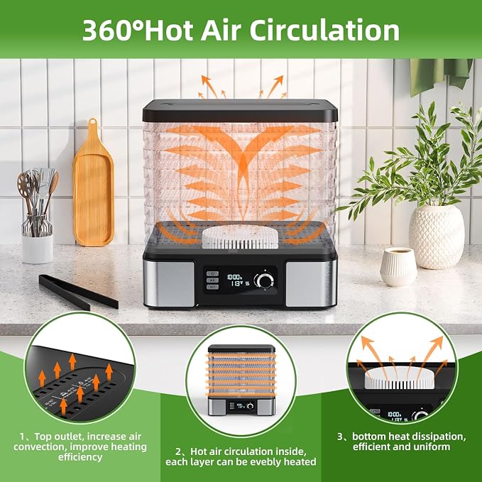 TINANA Food Dehydrator Machine Dryer for Jerky: Stainless Steel Dehydrater for Fruit Herb - Digital Food Drier for Meat Beef Dehydration