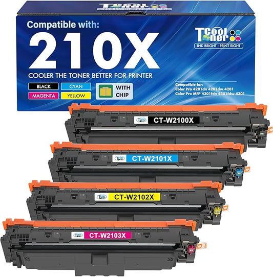 210X Toner Cartridges 4 Pack 4301fdw 4301 Compatible for HP 210X 210A 210 Toner Cartridges for HP Color LaserJet Pro MFP 4301fdw 4301fdn Pro 4201dw 4201dn W2100A W2100X Printer (with Chip)