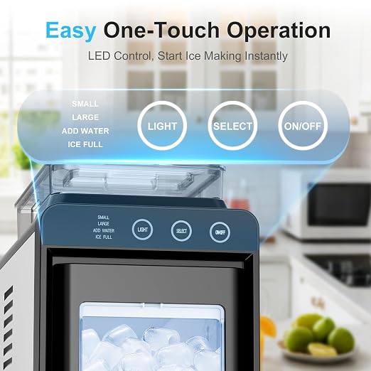 Kismile Countertop Ice Maker, 26lbs/24H Bullet Ice Machine, 8 Ice Cubes in 6 Minutes, Dual Water Tanks with 1.2L Top Tank, 2 Ice Sizes, Self-Cleaning, Compact Portable Ice Maker for Home, Kitchen & RV