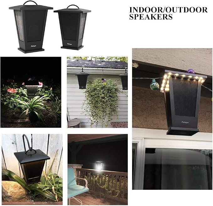 pohopa Bluetooth Speakers Waterproof, 2 Packs True Wireless Stereo Sound 20W Dual Pairing Lantern Indoor Outdoor Speakers with 20 Piece LED Lights, Rich Bass, Pinao Black