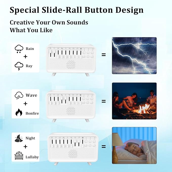 White Noise Sleep Sound Machine with 8 Nature Sounds, 3-Color Night Light, BT Speaker, 150ML Flame Aromatherapy Diffuser, 30/60/120 Min Sleep Timer, for Adults, Kids & Babies