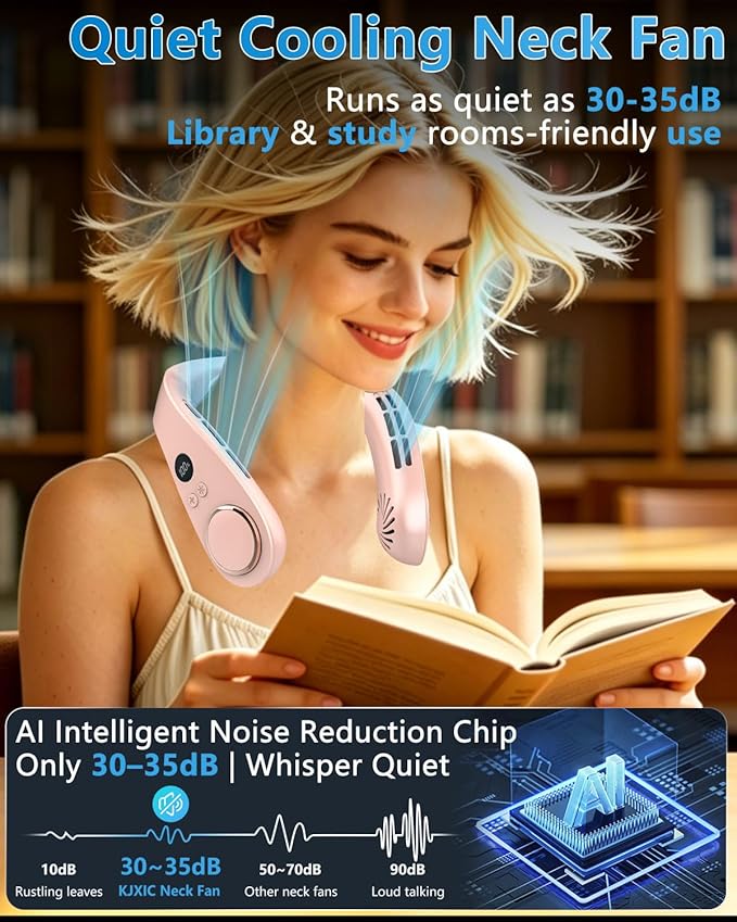 Neck Fan with Cooling Plate-Neck AC Air Conditioner,Rechargeable Battery Operated Neck Cooler,Bladless Power Light Weight Noiseless Cooling for Travel,Camping,Outdoor,Sports Pink