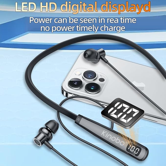Kinobo Neckband Bluetooth Headphones, 6.0 Bluetooth 100 Hours Playtime，IPX7 Sports Waterproof Earbuds with Microphone Noise Cancelling with HiFi Speakers Multiple Switchable Sound Modes