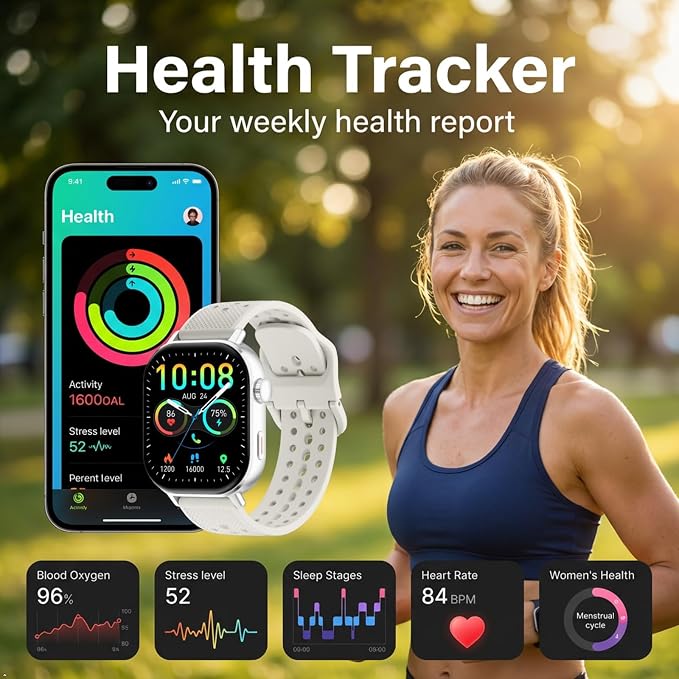2026 Distance & Pace GPS Running Watch for Runners - Call & Text, AMOLED Large Screen, 50m Waterproof Swimming, Calorie & Step Counter, 2 Bands, Long Battery, for Seniors Men Women (Silver)