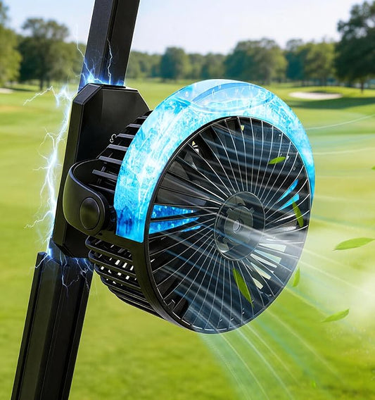 Magnetic Golf Cart Fan, Camping Fan with Misting & LED Light, Rechargeable Portable Fan with 12000mAh Battery and Strong Magnet Base, 3-Speeds Battery Operated Fan for Golf Cart, Cruise Ship, Tent