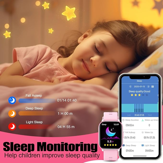 meoonley Kids Watch for Girls Boys with IP68 Waterproof, Girls Watch with 19 Sports Modes, Sleep Tracking, Pedometer, Stopwatch, Kids Activity Tracker, Birthday Gifts for Girls Age 6-15 Years Old