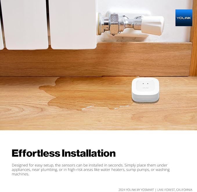 YoLink Smart Home Leak Detection Starter Kit – Hub + 4 Water Leak Sensors (0 dB), LoRa Long-Range, Alexa & IFTTT Compatible, Instant App/SMS/Email Alerts, Up to 5-Year Battery