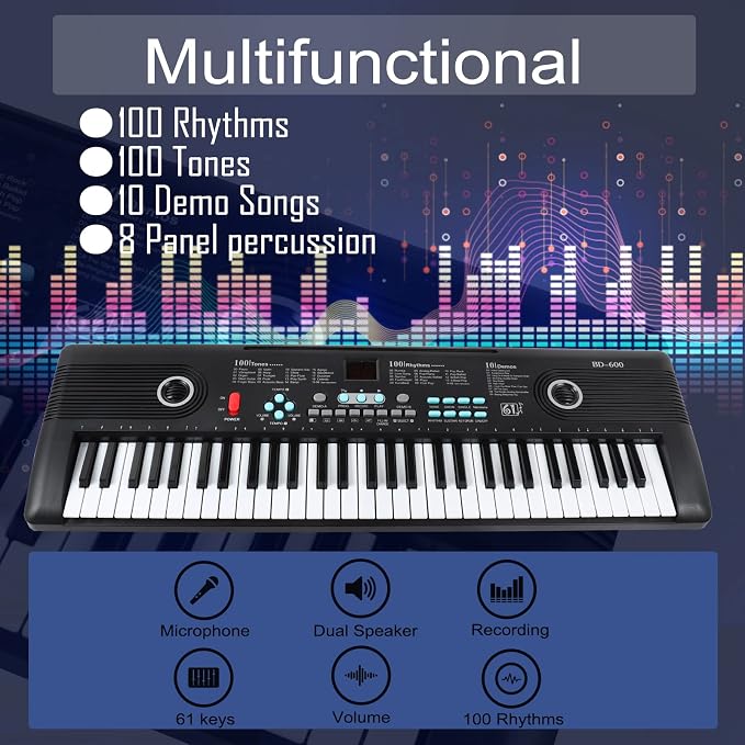 61 keys keyboard piano, Electronic Digital Piano with Built-In Speaker Microphone, Portable Keyboard Gift Teaching for Beginners, electric piano for youth