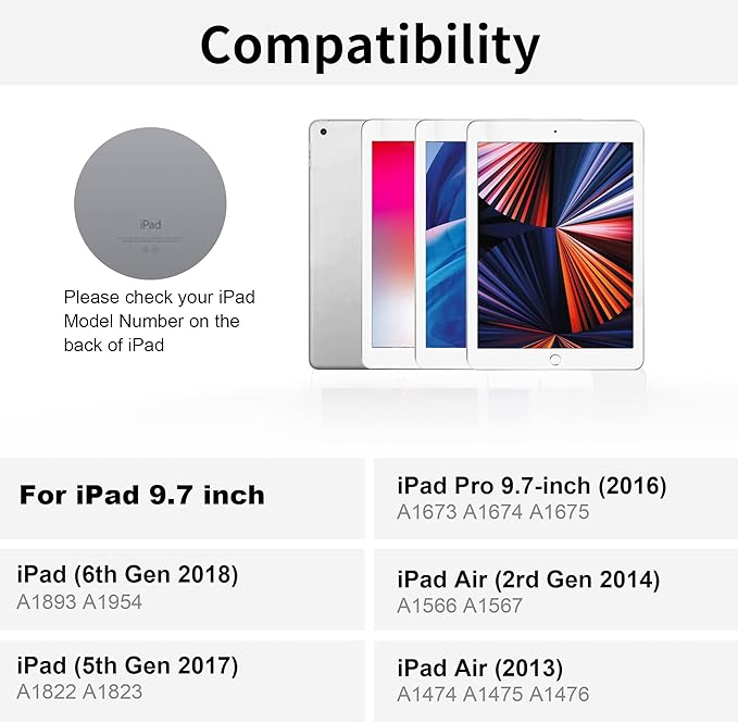 NOKBABO Keyboard for ipad 6th Generation, Compatible for ipad pro 9.7 inch,for ipad 5th Gen, for ipad Air 2 & 1 Keyboard, 130°Smart Folio Hard Back Cover, Ultra Slim, Auto Wake/Sleep - Silver