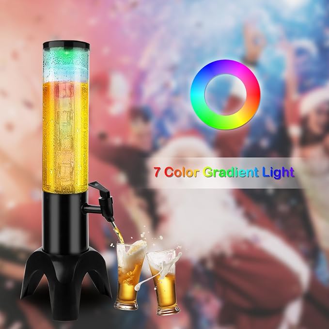 Beer Dispenser Margarita Tower, 50oz Mimosa Tower Dispenser with Ice Tube and LED Light, Tabletop Drink Tower Dispenser 1.6 qt for Beer, Margarita, Liquor, Beverage