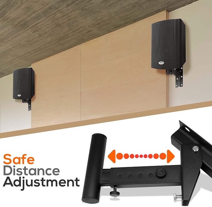Pyle 90°-30° Angle, Tilt, Rotation Adjustment & Solid-Steel Pin Serves as Safety-Stop Mount Speaker Bracket Stands-Dual Universal Adjustable w/ 12.5'' Distance from Wall (PSTNDW15)