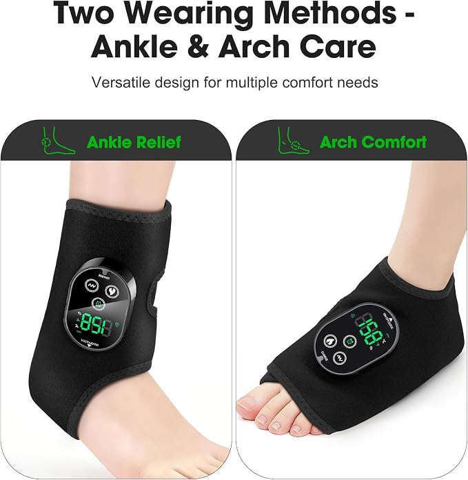 Cordless Ankle Massager for Pain Relief, Ankle Heating Pad with Massage, HSA Eligible FSA, Foot and Ankle Massager, Foot Massager with Heat, 6 Heat Levels, 3 Vibration Modes, Single One, Black