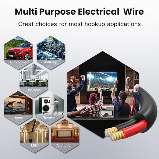 10 Gauge Speaker Wire 200 Feet CL3 Related CCA Black Cable with 2 Conductors for Outdoor Direct Burial Backyard Garden Home Car in-Wall Speaker