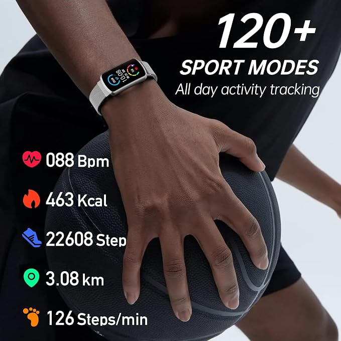 Health Fitness Tracker with 24/7 Heart Rate, Smart Watch with Blood Pressure and Blood Oxy-gen Monitor, Bulit-in 120+ Sport Mode, Sleep Tracking Waterproof Activity Tracker for Women Men
