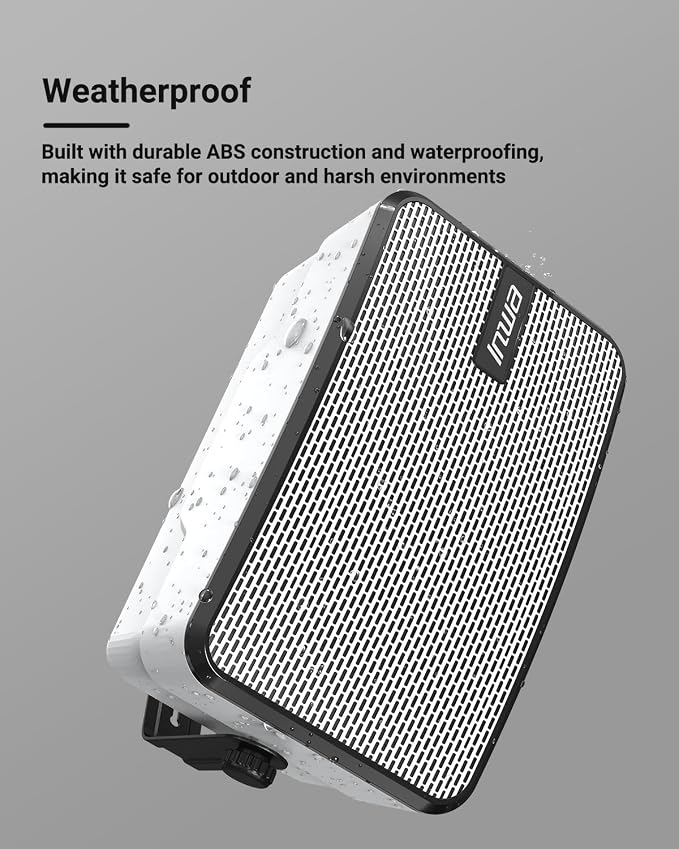 Inwa Outdoor Bluetooth Speakers, IPX5 Waterproof 400W Wall Mount Speaker, Powerful Indoor/Outdoor Sound System, Wireless Sync Up to 100 Speakers, Suitable for Patio/Porch/Gazebo/Garage(MZ-621, Pair)