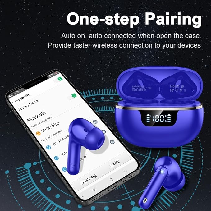 Jxrev Wireless Earbuds Bluetooth 5.4, 50H Playtime IP7 Waterproof Earphones with 4 ENC Mics, HiFi Deep Bass, LED Display Fast Charging, 2026 in-Ear Headphones for Sports & Outdoor