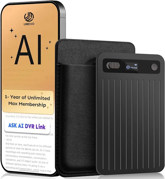 UMEVO Note Plus AI Voice Recorder : Unlimited Transcribe & Summarize, AI Note Taking Device 64GB with Case, App Control, 140 Languages for Calls, Lectures, Meetings, Interviews(Black)