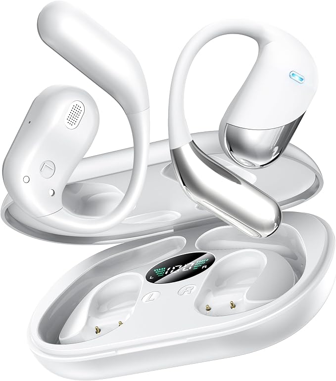 Paekole Ultra Open Ear Headphones, Over Ear Bone Conduction Earbuds with Study Work,Bluetooth Headphones 6.1 with Digital Display,60H Playtime,IP55 Waterproof, Comfort for Cycling,Running,Workout