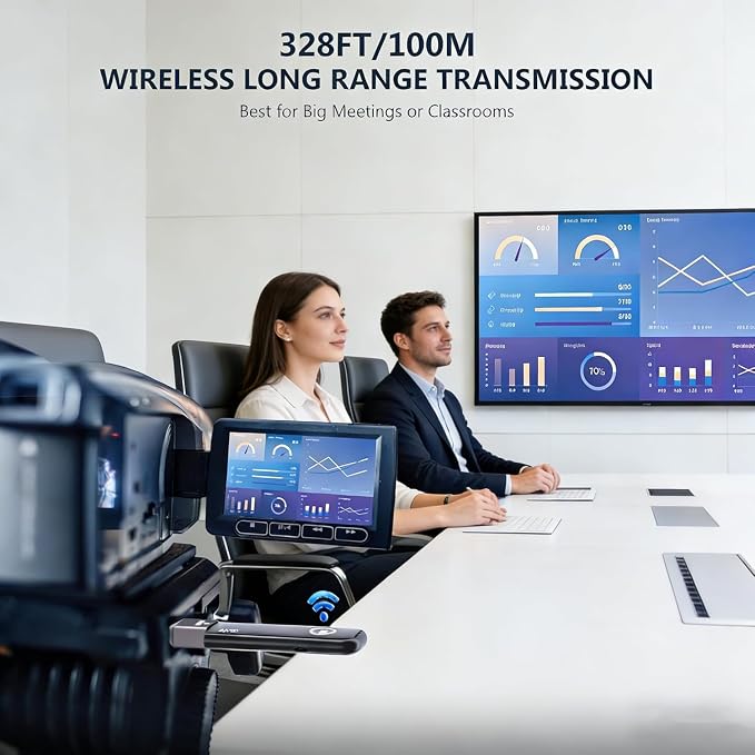 2026 Upgraded Wireless HDMI 4K Transmitter and Receiver 1080P HD, Portable Plug & Play Wireless HDMI Extender Kit for Casting Video Audio from Laptop/TV Box/Camera to Monitor/HDTV/Projector-328ft/100m