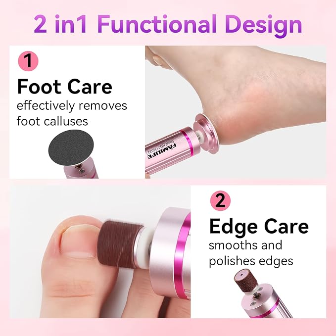 FAMILIFE Electric Foot File Callus Remover – Rechargeable Pedicure Tool with Display Screen, Replaceable Sandpaper Discs, Forward & Reverse Rotation, for Men and Women