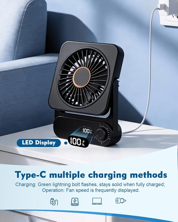 Magnetic Cruise Desk Mini Fan, 4000mAh Ultra-Slim Travel Fan Rechargeable, 0-100 Speeds, 150° Adjustable Portable Fan for Ship Cabin, Bedroom Sleeping, Camping, Travel & Cruise Essentials 2026, Black