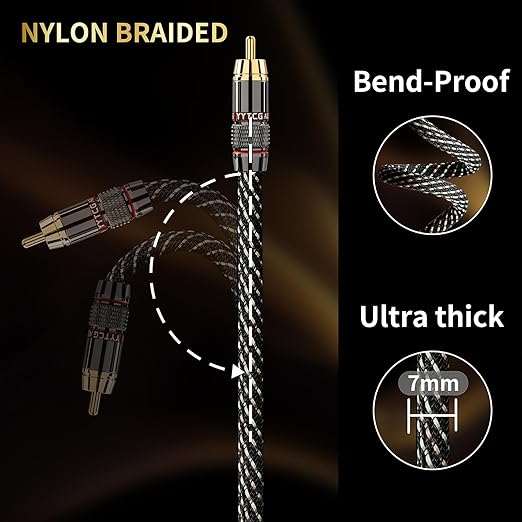 3.28ft Audiophile HiFi Audio RCA Cables-RCA to 3.5mm,15 AWG,4N OFC Core,Gold-Plated Plug,with Nylon Braid,Subwoofer Cable,Compatible with Speaker,Amplifier,Home Stereo(3.28ft/1m)