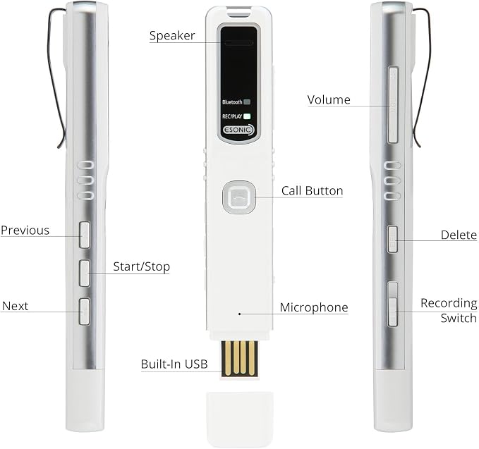 PR200 Cell Phone Call Recording Device, Bluetooth Enabled, iPhone and Android Mobile Recorder