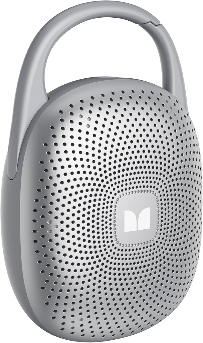 Monster Bluetooth Speaker Ultra-Portable with Integrated Carabiner Clip, IPX7 Waterproof, 29H Playtime, Bluetooth 6.0, TWS Pair Clip-On Speaker for Outdoor, Hiking, Beach, Shower & Travel, Light Grey