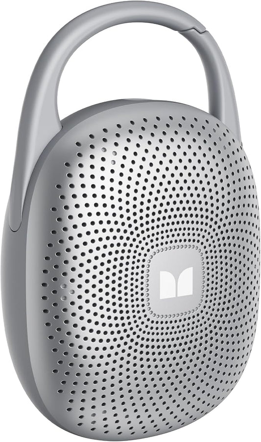 Monster Bluetooth Speaker Ultra-Portable with Integrated Carabiner Clip, IPX7 Waterproof, 29H Playtime, Bluetooth 6.0, TWS Pair Clip-On Speaker for Outdoor, Hiking, Beach, Shower & Travel, Light Grey