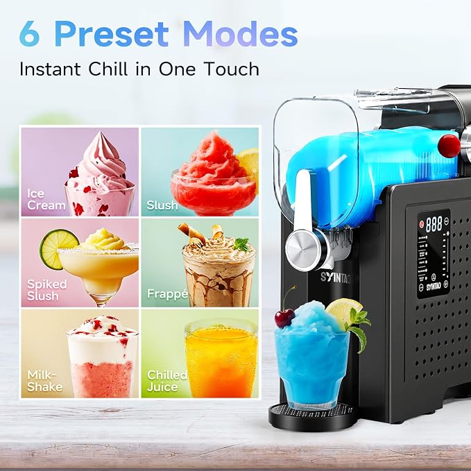 SYINTAO 2-in-1 Slushie & Soft Serve Ice Cream Maker, No-Ice-Needed Frozen Drink Machine with LED Display, 6 Preset Modes, Auto-Clean & Delay Timer – Gift for Family (Black)