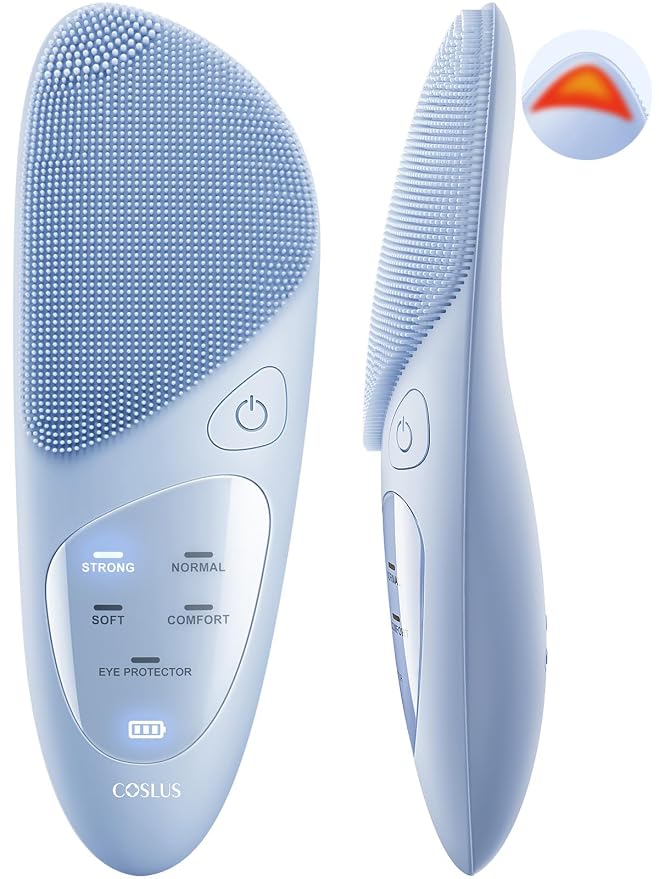COSLUS 7in1 Facial Cleansing Brush + Silicone Face Scrubber, 4 Cleansing Modes, Moisturizing