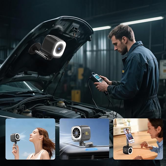 Portable Fan Handheld Turbo Fan Desk Fan Car Fan with 3 Level Adjustable Lighting Rechargeable Fan with Magnetic Clip on Fan Stroller Fan Golf Car Fan Personal Cooling Gifts (Black)