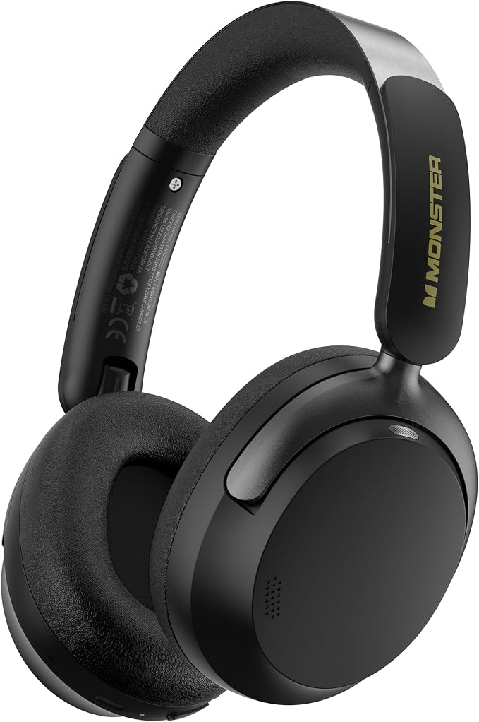 Monster Persona 3rd ANC Bluetooth Headphones, Over Ear Headphones with Bluetooth 5.4, 70 Hours Playtime Noise Cancelling Headphone with Mic, Foldable Lightweight Headset Comfort Fit, Black