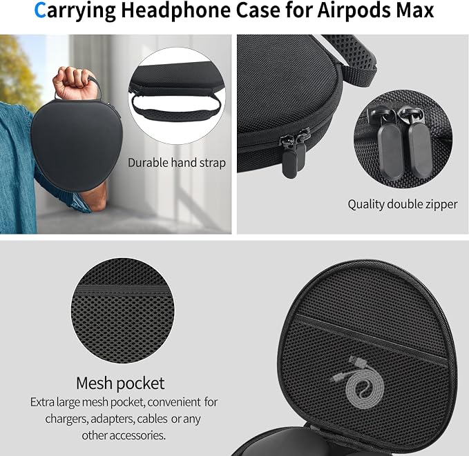 Hard Case for AirPods Max 2 Supports Sleep Mode, Travel Carrying Headphone Case with AirPods Max Silicone Earpad Case/Ear Cups/Headband Cover, AirPod Max 2/1 Protective Portable Storage Bag (Black)