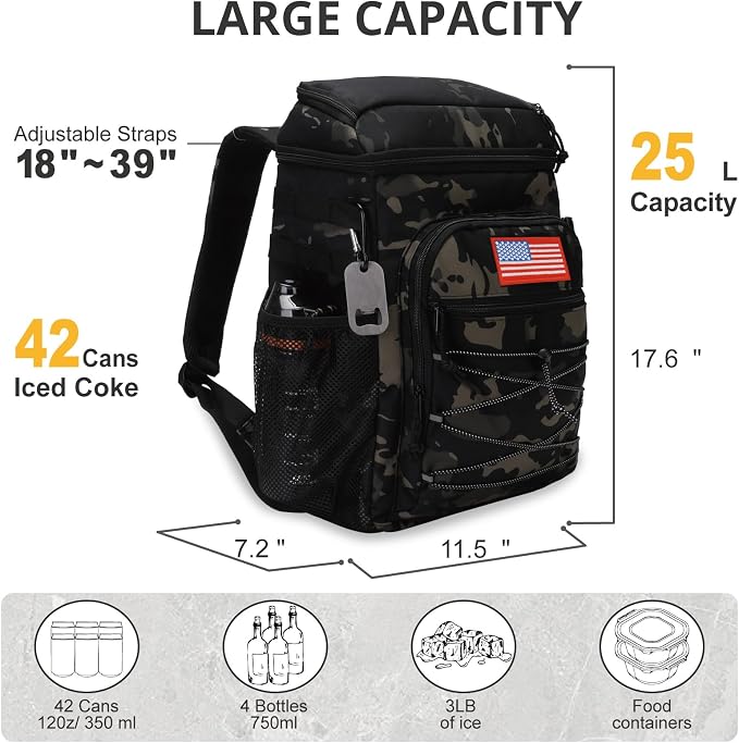 25L Backpack Cooler Keep All Drink Cold for Long Periods of Time Cooler Backpack Insulated Waterproof Portable High Durability Small Cooler Backpack with Compartment for Hiking Camping Beach