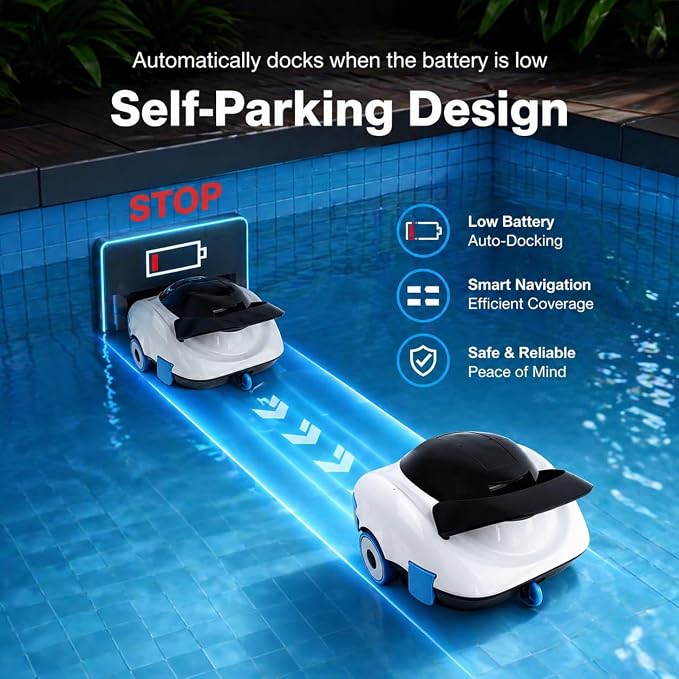 Robotic Pool Cleaner, Cordless Pool Vacuum with 19 GPM Powerful Suction, 2H Runtime and 3H Fast Charging, Dual Filters, Self-Parking, for Above Ground& In Ground Pools Up to 870 sq.ft
