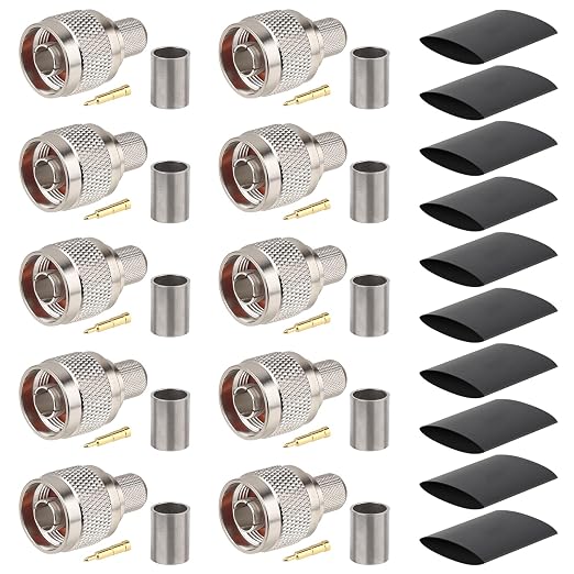 MOOKEERF N Male Crimp Connector 50 ohm N Male Plug Crimp Coax Connector Adapter for LMR400 RG8 RG8U RG213 Cable (Pack of 10)