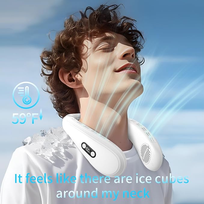 Neck Fan Back-Windy 6000mAh with Cooling Plate Cold Compress Bladeless Portable Thermo-Electric Cooler Rechargeable Holiday Essentials for Women Men Outdoor Camping Gardening Walking(White)