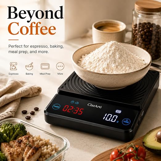 Coffee Scale with Timer – 0.1g Precision Espresso Scale for Pour Over & Espresso, Auto & Manual Timer, USB-C Rechargeable, Water-Resistant