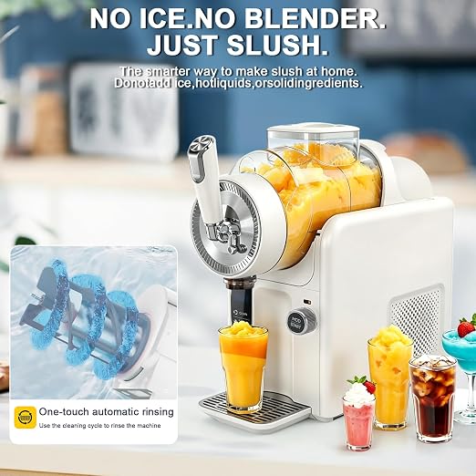 Slushie Machine for Home, No Ice Needed Slushy Machine & Frozen Drink Machine, 6 Presets, Real-Time Temp Display, Auto-Clean Slushy Maker Machine for Margaritas, Frappes, Milkshakes, Party Size(White)