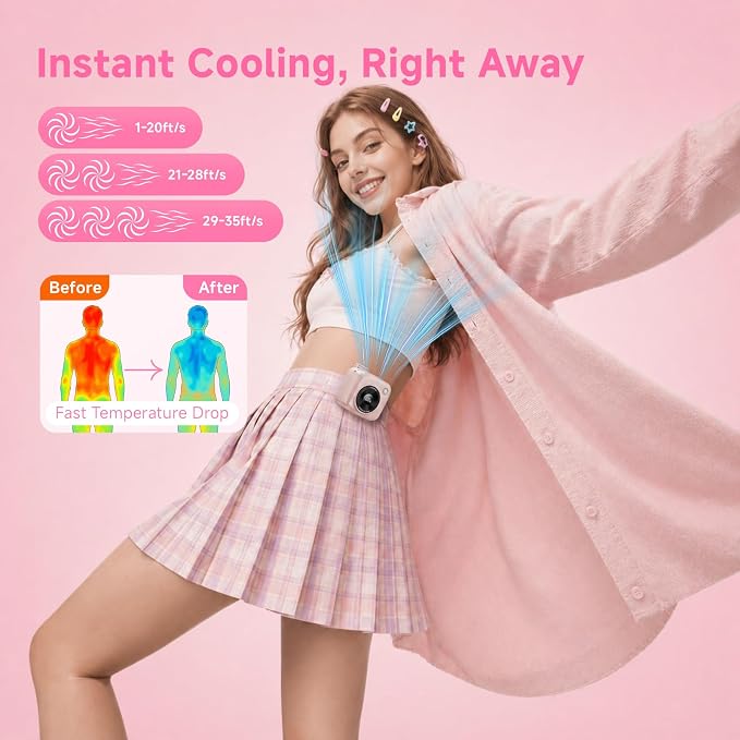 Portable Waist Fan, Rechargeable Wearable Fan w/ LED Display, 3 Speeds, 3000mAh Battery, 10H Runtime, Mini Turbo Airflow, Clip on Belt/Shirt/Hat,Travel Essentials Gift for Women,Makeup,Concert -2 PACK