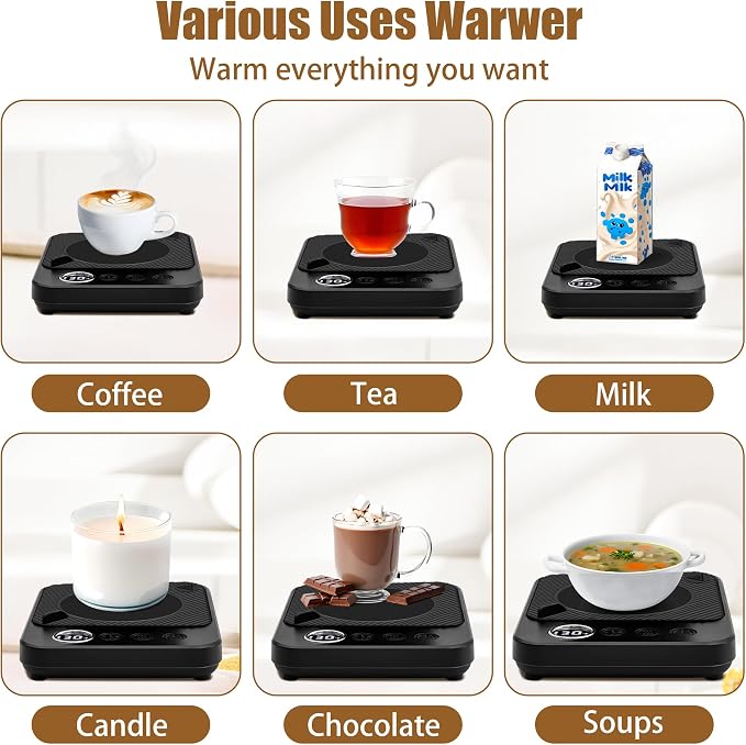 Coffee Mug Warmer Plate 13oz Cup and stainless steel straw, 36W Electric Smart Cup Mug Heater, 6-Temp Settings, 12H Timer, Gifts for Women and Men,Warming and Heating Coffee,Beverage,Candles,Tea,Cocoa